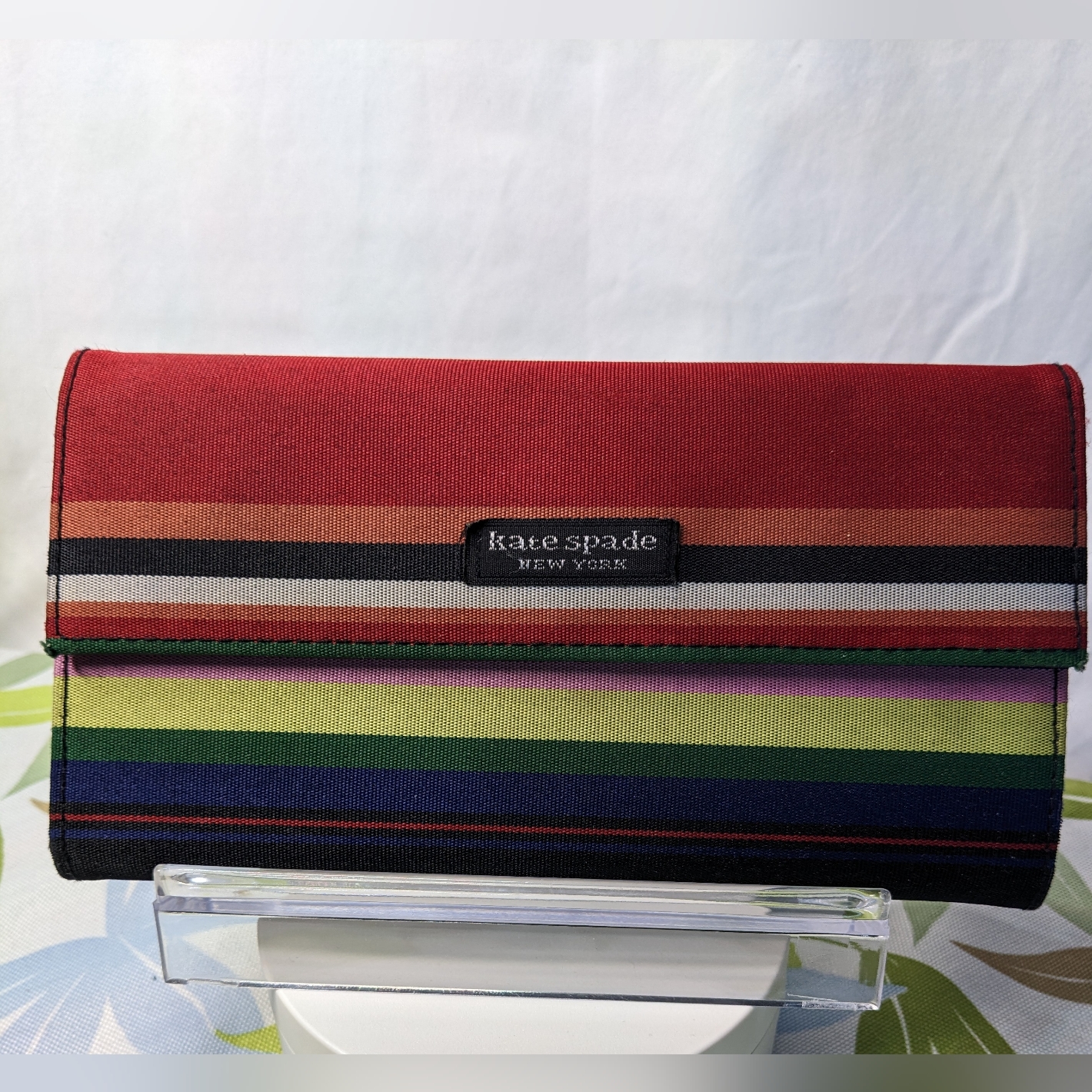 Kate Spade Project Striped Foldover Wallet W/ Callouts For Rehab Or Repurpose